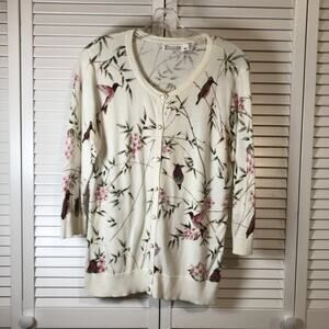 NWOT 7th Avenue NYC Floral Round Neck Long Sleeve Cardigan Sweater L